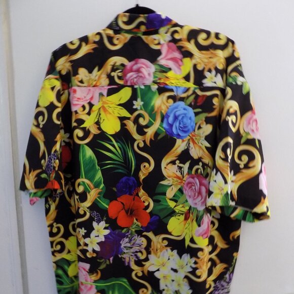 NEW Baroque Gold Floral Tropical Italian Designer Style Men Shirt Size M - Picture 3 of 4